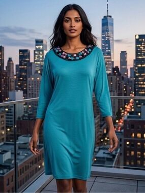 NWT M Missoni Teal Dress With Embellishments And Crystals. Made In Italy.